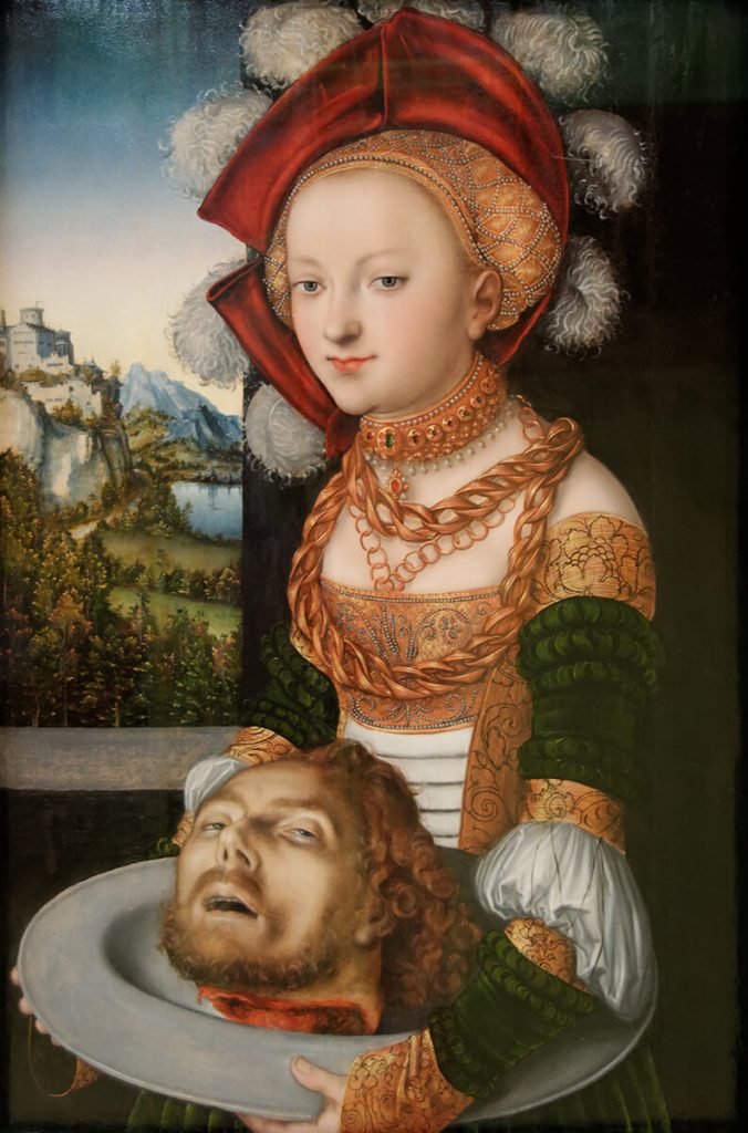 Lucas Cranach Il Vecchio. Salomè con la testa di San Giovanni Battista, 1526-1530 ca. Olio su tavola, cm. 88,4 × 58,3