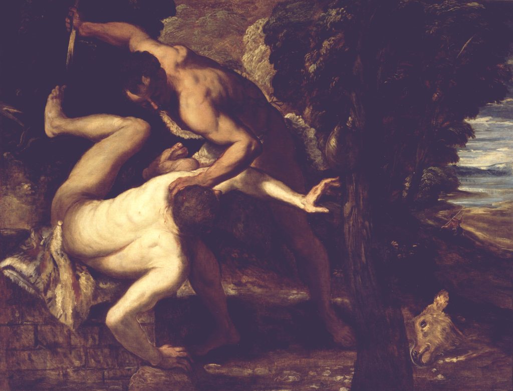 Andrea Schiavone. Jacopo Tintoretto. Caino e Abele. Olio su tela, cm. 149 x 196. Gallerie dell'Accademia, Venezia. Archivio fotografico del Polo Museale del Veneto